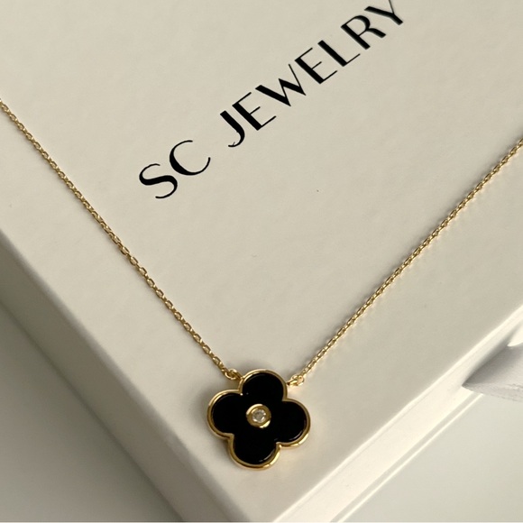 Rachel Zoe Black Clover Necklace 925 Sterling Silver - Picture 2 of 6